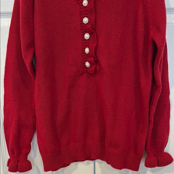 Red Ruffled Button-Up Sweater - Picture 3 of 6